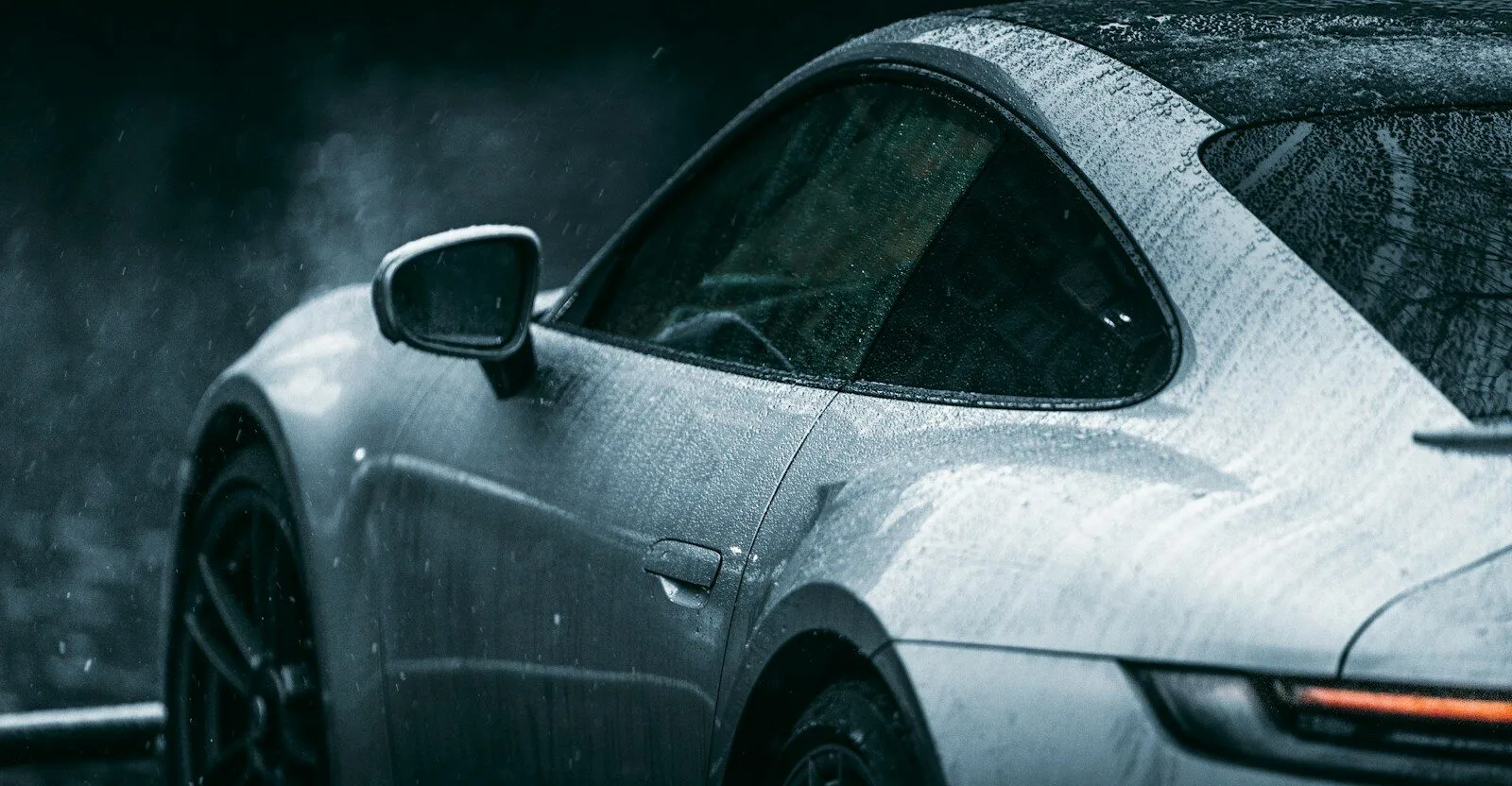 grayscale photo of car on road
