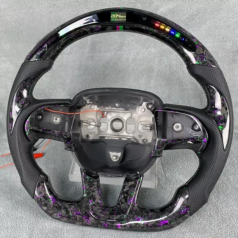 LED Forged Carbon Fiber Steering Wheel for 2015-2023 Dodge Challenger Hellcat Charger SRT Jeep Grand Cherokee Durango SRT Car