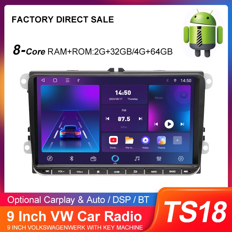 2 Din Android Auto Car Radio Stereo Video GPS 4G SIM Wifi FM AM RDS Dashboard for Android Auto Mirror Link