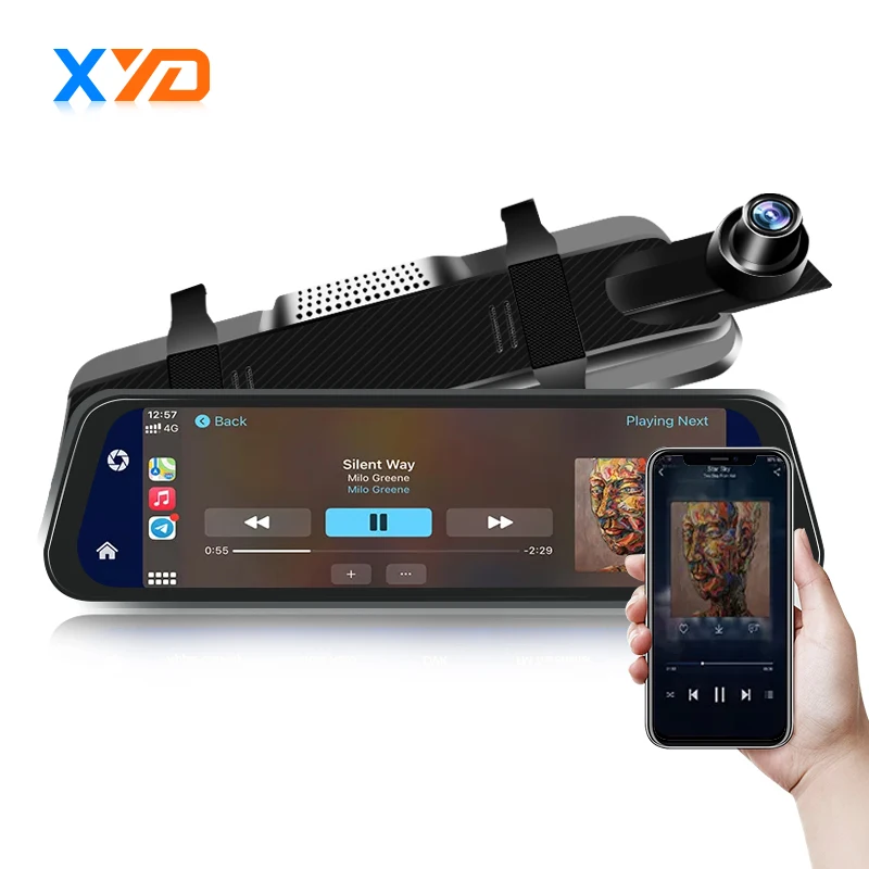 10 Inches Car DVR WIFI Wireless Carplay Android Auto Dual Lens Full Touch Screen Video Recorder Car Rearview Mirror Dashcam