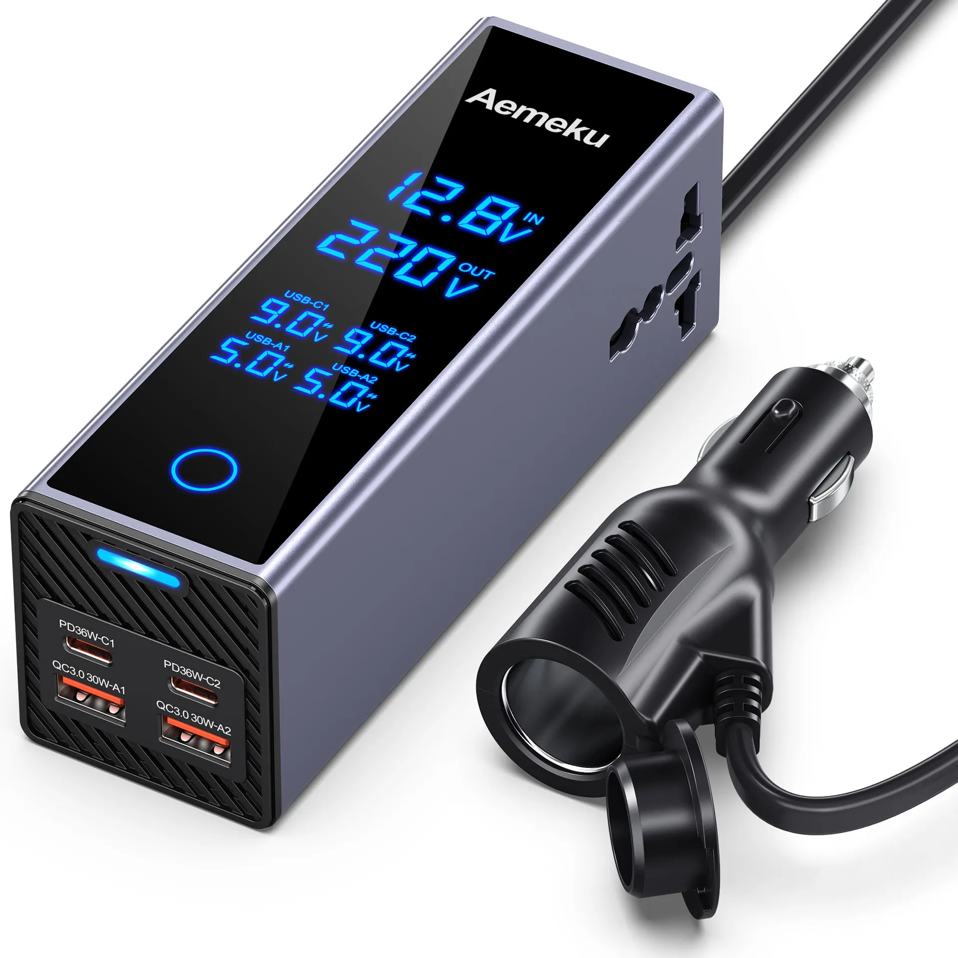 Factory Wholesale 200W/300W Power Inverter DC 12V/24V to AC 220V Car Cigarette Lighter Inverters PD Function Display for Tesla