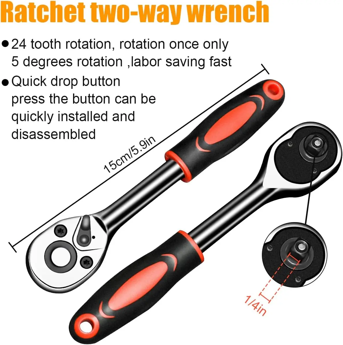 46-Pieces 1/4 Inch Drive Socket Ratchet Wrench Set Metric Bit Socket Extension Bar Hand Tools Case Pack Auto Repair Garden Use