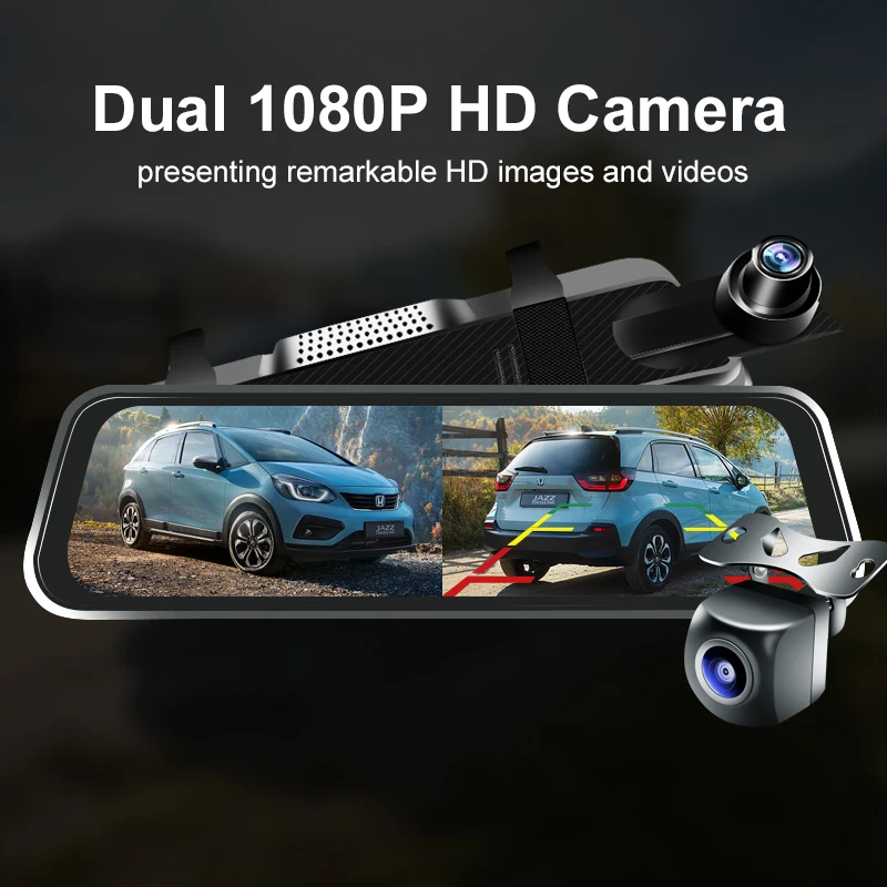 10 Inches Car DVR WIFI Wireless Carplay Android Auto Dual Lens Full Touch Screen Video Recorder Car Rearview Mirror Dashcam