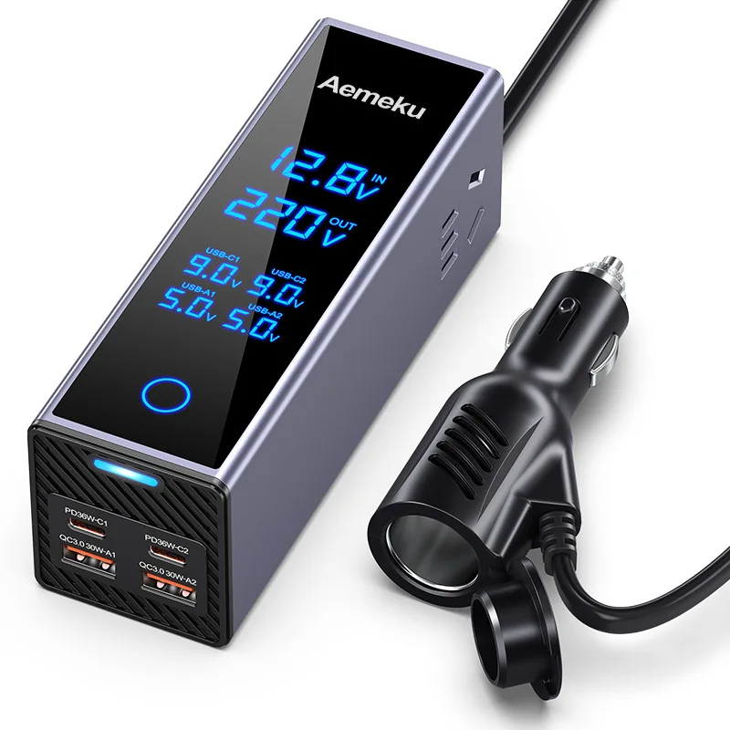 Factory Wholesale 200W/300W Power Inverter DC 12V/24V to AC 220V Car Cigarette Lighter Inverters PD Function Display for Tesla