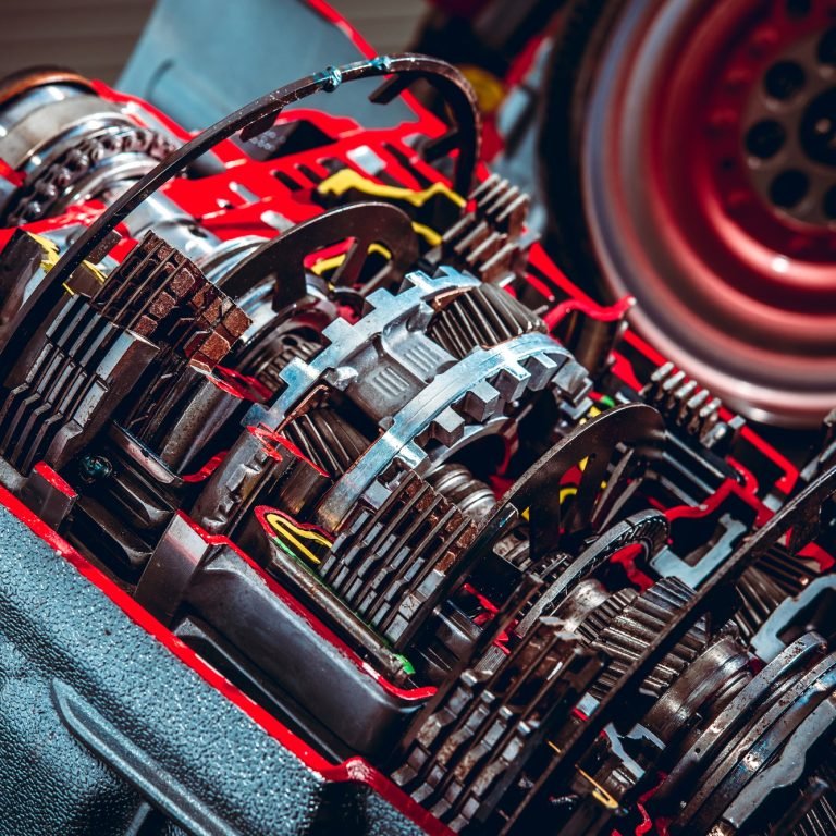 Car gearbox. Transmission closeup at the service station